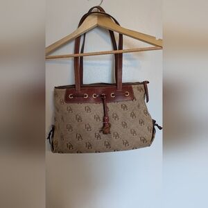 DB Monogram Canvas Tote Bag in Tan and Brown